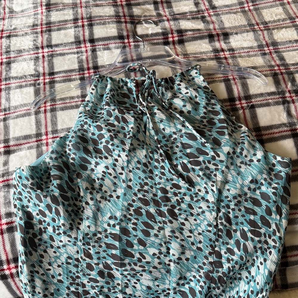 Ann Taylor Teal and Black Animal Print Halter Maxi Dress - 10 - Picture 4 of 8